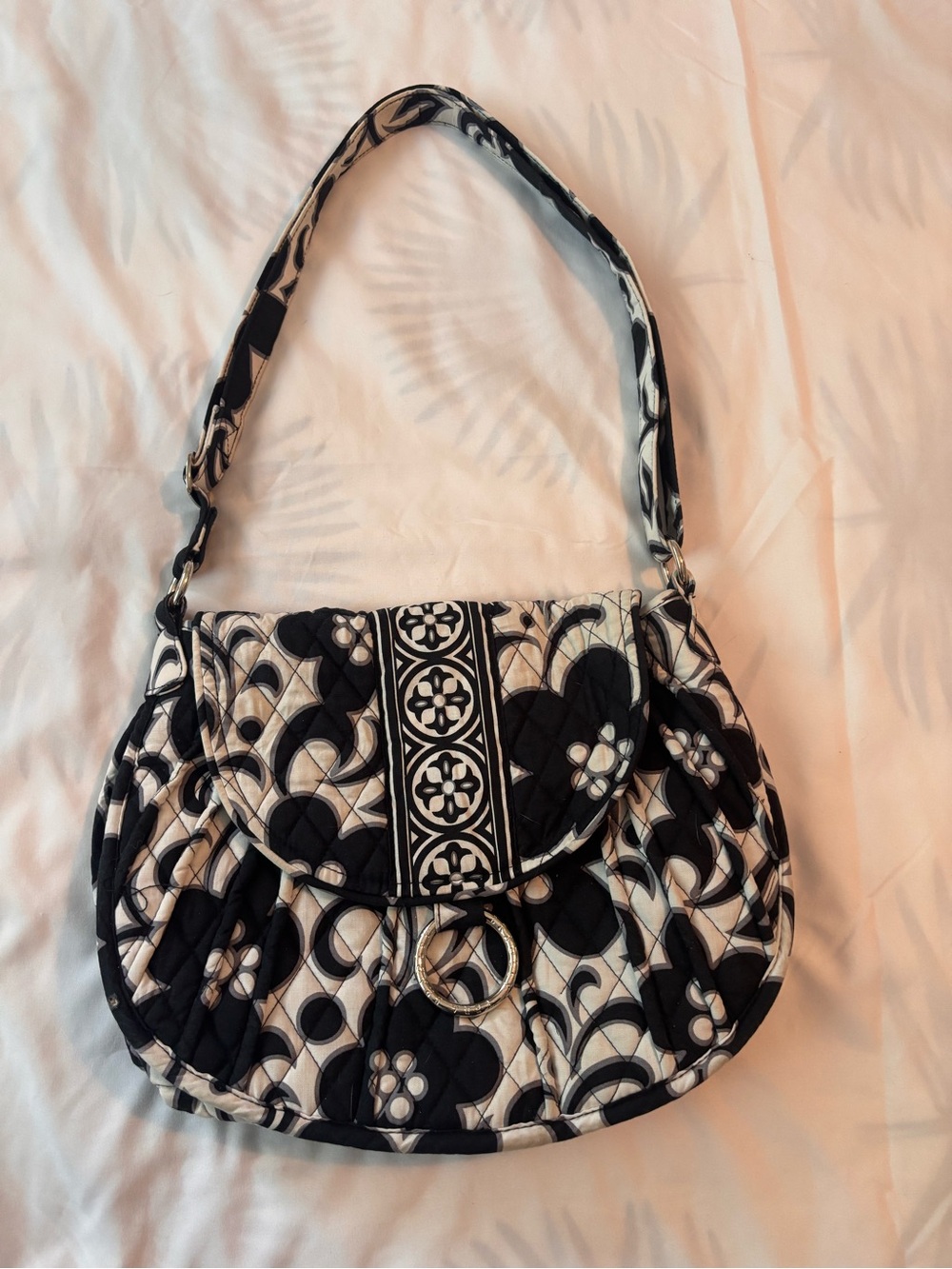 Vera Bradley Black and White Quilted Floral Shoulder Bag